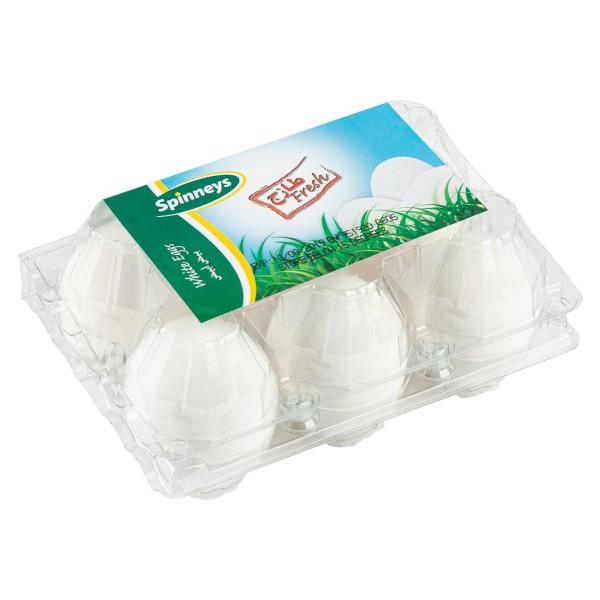 Spinneys White Eggs 6 Per Pack 145360-V001 by Spinneys Food