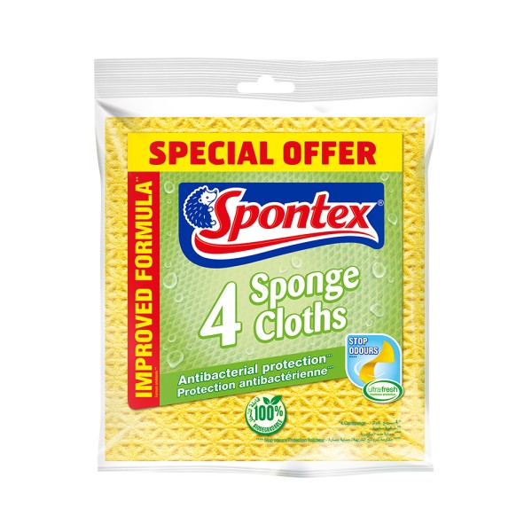 Spontex Sponge Cloth+Bag Clip - 4Pc 361539-V001 by Spontex