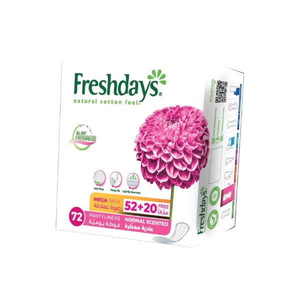 Freshdays Normal Scented Pantiliners 52's + 20 Free 423140-V001 by Sanita