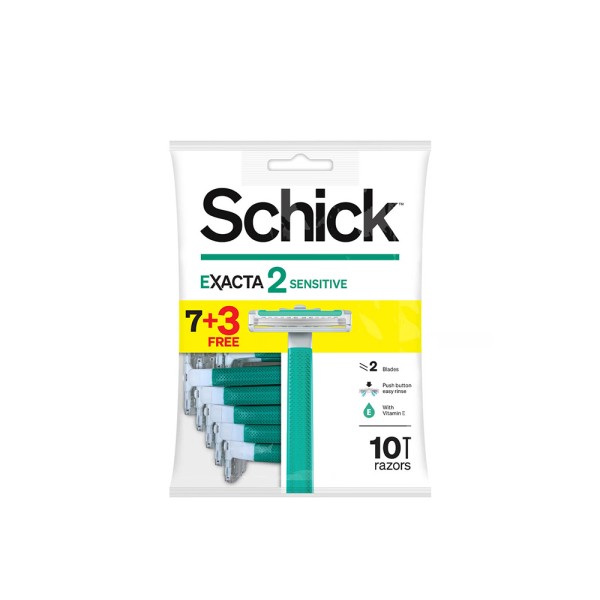 SCHICK RAZOR DISPOSABLE SENSITIVE EXACTA2 GREEN FOR MEN 7
