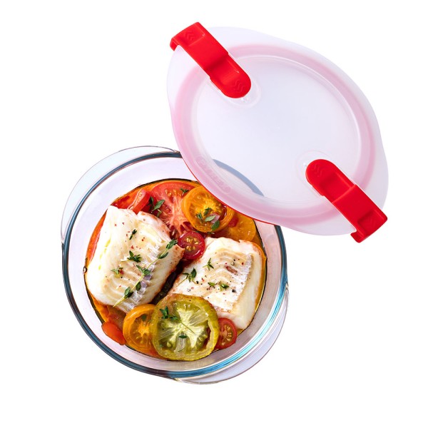 Pyrex Cook & Heat Round Glass Food Container With Patented Microwave Safe Lid 1.1L (20x18cm) 487391-V001 by Pyrex