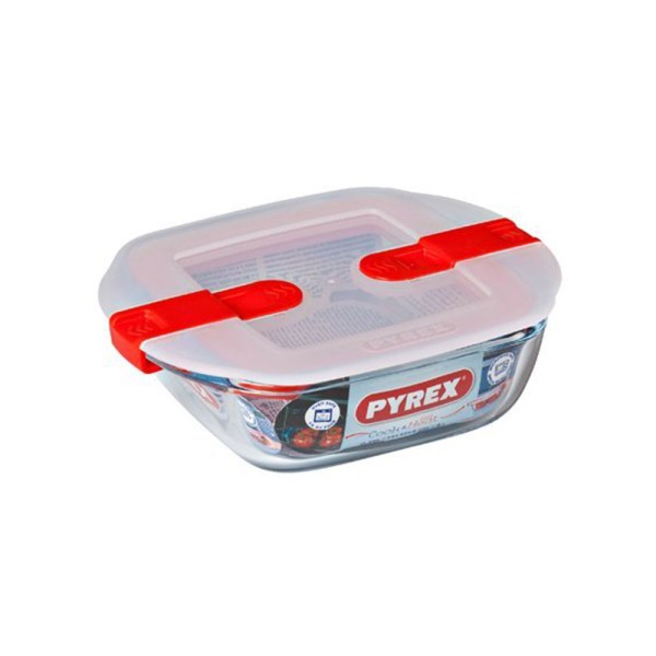 Pyrex Cook & Heat Rectangular Glass Food Container With Patented Microwave Safe Lid 0.35L (14x12cm) 487393-V001 by Pyrex