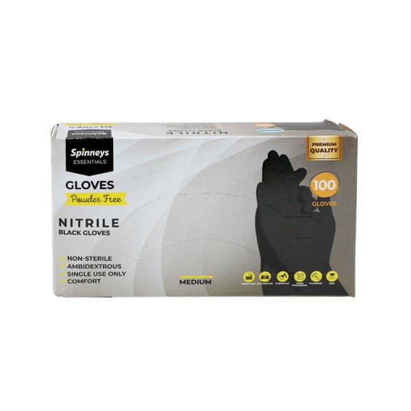 SPINNEYS ESSENTIALS BLACK NITRILE GLOVES 100PC