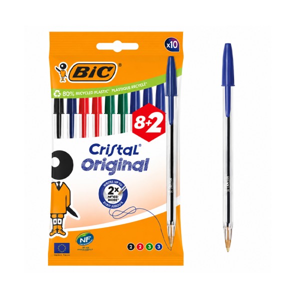 CRISTAL BIC CRISTAL MEDIUM POUCH ASSOR 8+2