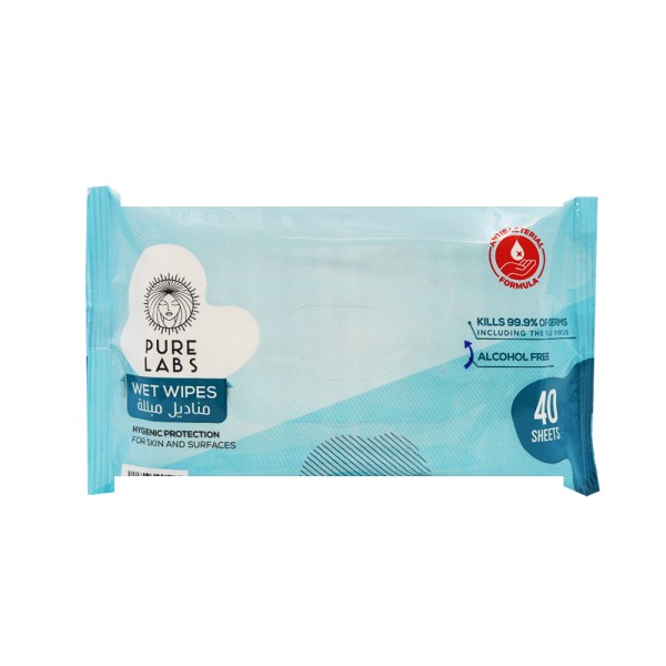 PURE LABS ANTIBACTERIAL WET WIPES 40S