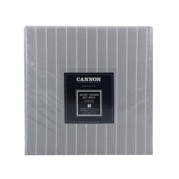 CANNON SP POLYCOTTON BEDSET STRIPE  GREY SINGLE
