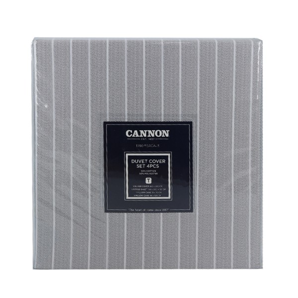 CANNON SP POLYCOTTON BEDSET STRIPE  GREY DOUBLE
