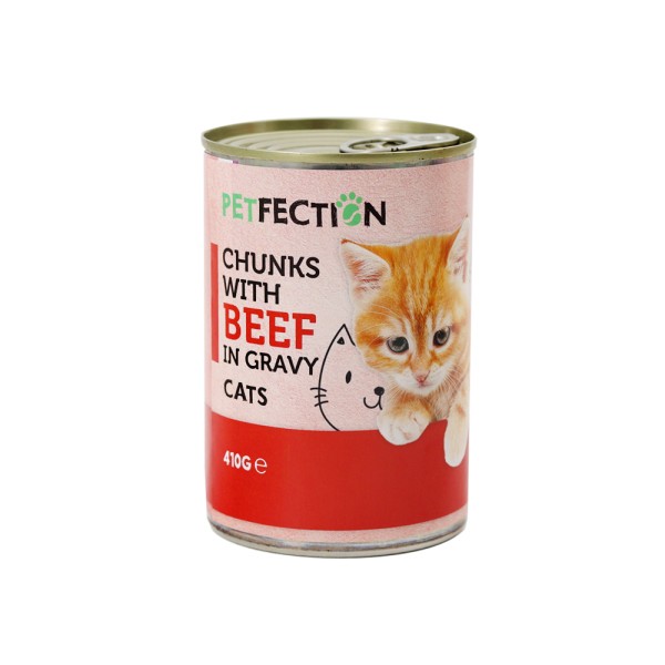 PETFECTION FOR CAT GRAVY BEEF CHUNKS CAT FOOD
