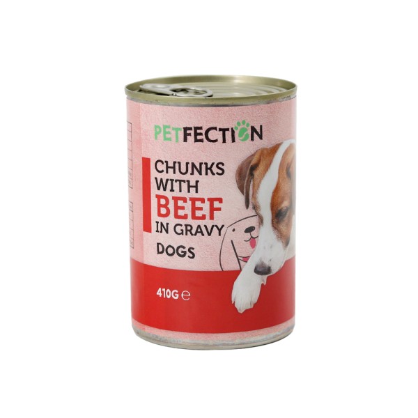 PETFECTION FOR CAT GRAVY BEEF CHUNKS DOG FOOD