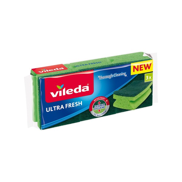 Vileda ULTRA FRESH High Foam Sponge Anti-bacterial Deep Cleaning Scouring Multipack 3 Pcs