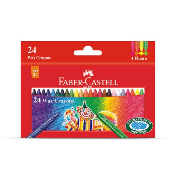 FABER CASTELL FC WAX CRAYONS 90MM 24CL