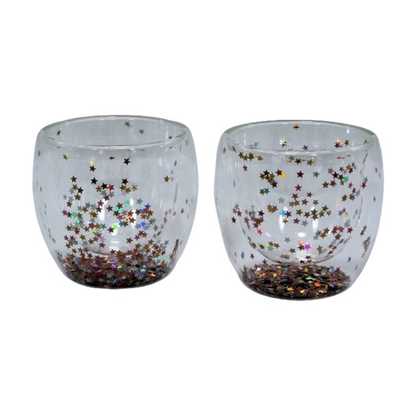 LUCIANO DOULBLE WALL GLASS CONFETTI ESPRESSO CUP SET 80ML