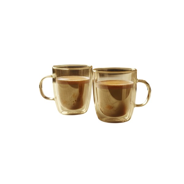 LUCIANO DOULBLE WALL AMBER GLASS COFFEE CUP SET WHANDLE 90