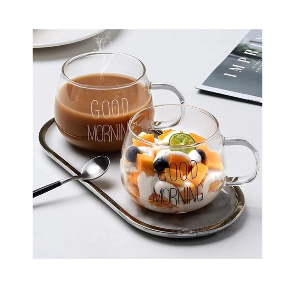 LUCIANO DOULBLE WALL GOOD MORNING GLASS MUG SET 350ML
