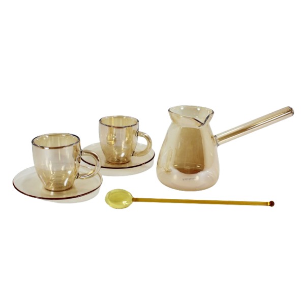 LUCIANO DOULBLE WALL GLASS COFFEE SET AMBER 