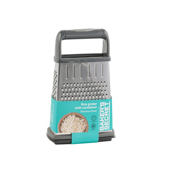 BAKER'S SECRET 4 SIDES STAINLESS STEEL GRATER  W/PLASTIC STORAGE