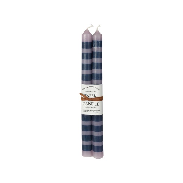 HARD GOODS DINNER CANDLE STRIPES DESIGNS SET2 4ASS COL