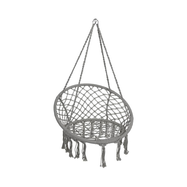  HANGING ROPE CHAIR ROUND GREY W FRINGE