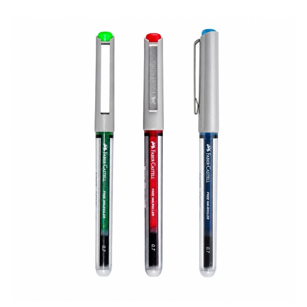 FABER CASTELL FREE INK ROLLER 0.7MM 1 BLUE 1 GREEN 1 RED