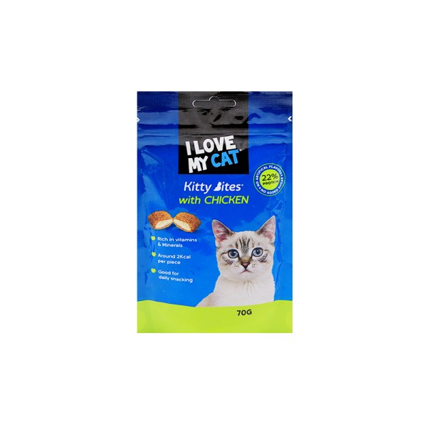 I LOVE MY CAT KITTY BITES WITH CHICKEN 