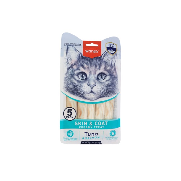 WANPY  CAT CREAMY TUNA+SALMON TREATS FOR SKIN+COAT