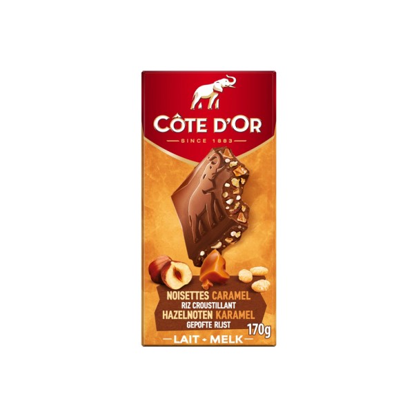 COTE D OR MILK CHOCOLATE CARAMEL AND HAZELNUT AND RIZ