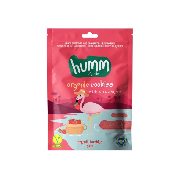 HUMM ORGANIC ORGANIC FRUITY COOKIES MADE WITH STRAWBERRY PUREE