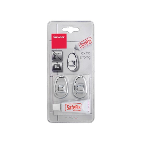 METALTEX SAFEFIX SET HOOKS+GLUE CHROME