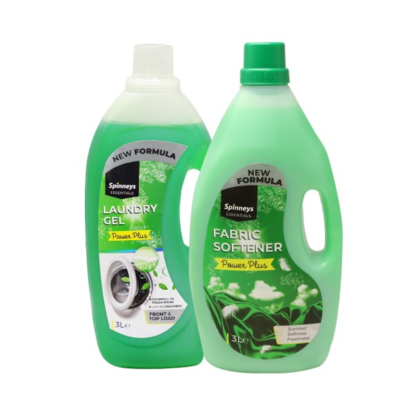 SPINNEYS ESSENTIALS LAUNDRY GEL POWER PLUS + FABRIC SOFTENER AT SP