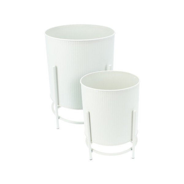 EH FLOWERPOT ON STAND SET OF 2 ZINC OFF WHITE