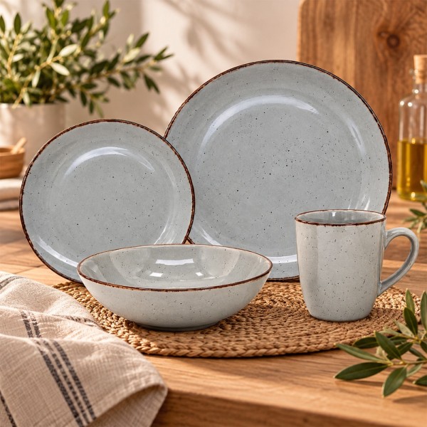 AYL.GOODS STONEWARE DINNER SET SILVER