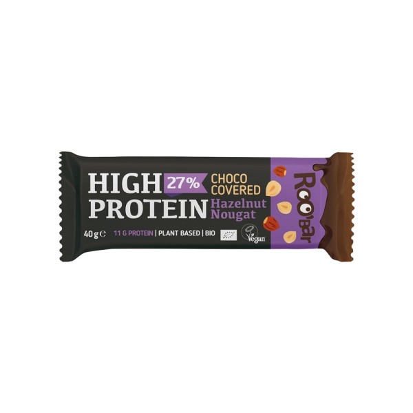 ROOBAR HIGH PROTEIN HAZELNUT BAR COVERED WITH CHOCOLATE