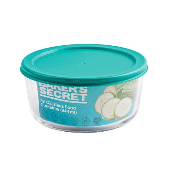 BAKER'S SECRET ROUND GLASS CONTAINER WITH NON-SNAP LIDS
