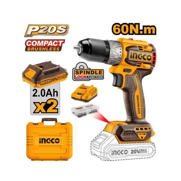INGCO COMPACT BRUSHLESS CORDLESS DRILL