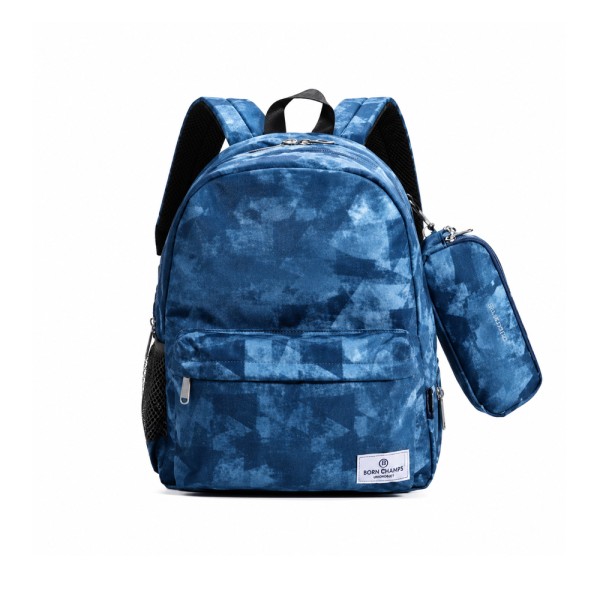 LEOPARD 2 COMPARTMENTS BACKPACK + PECNIL CASE BLUE