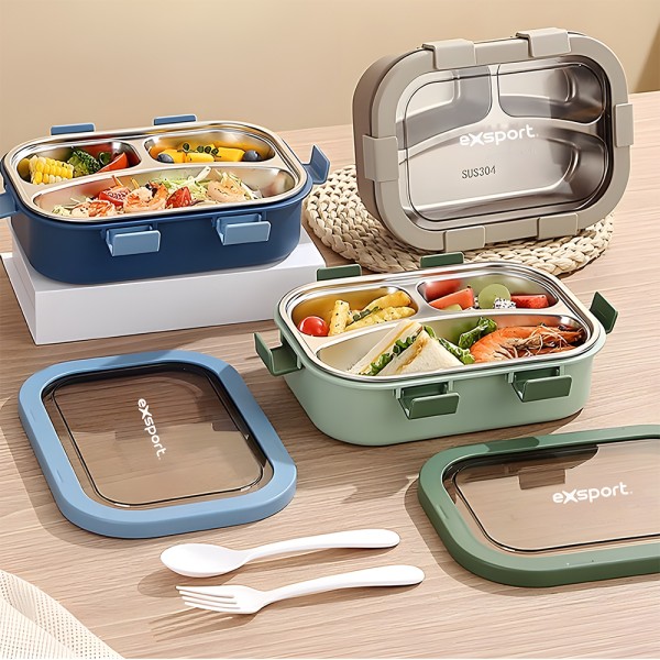 EXSPORT  LUNCHBOX INNER STAINLESS STEEL 3 COMP. W.CUTELRY 