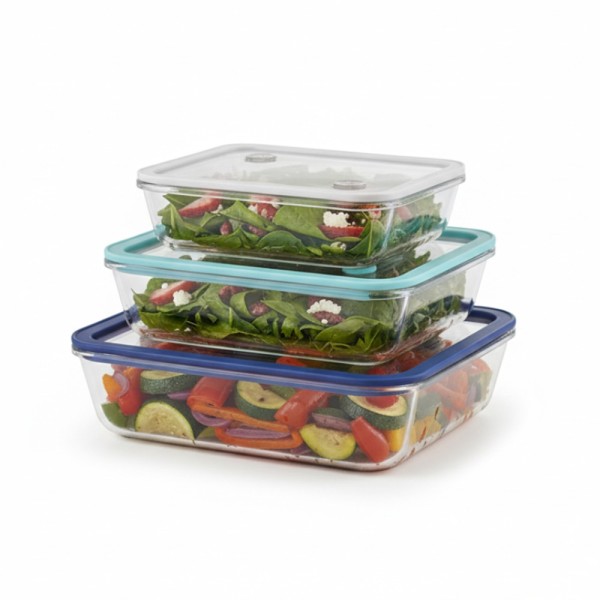 LUCIANO BOROSILICATE RECT.OVEN & FOOD STORAGE SET W.GLASS 