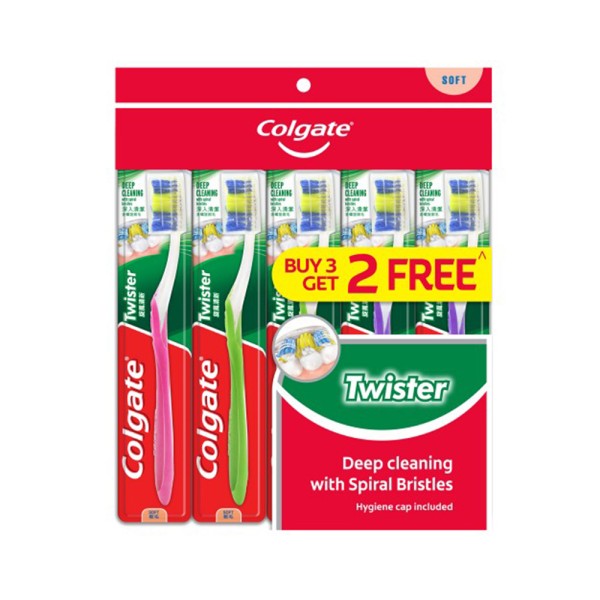 Colgate Twister Medium Toothbrush 3+2 Family Pack