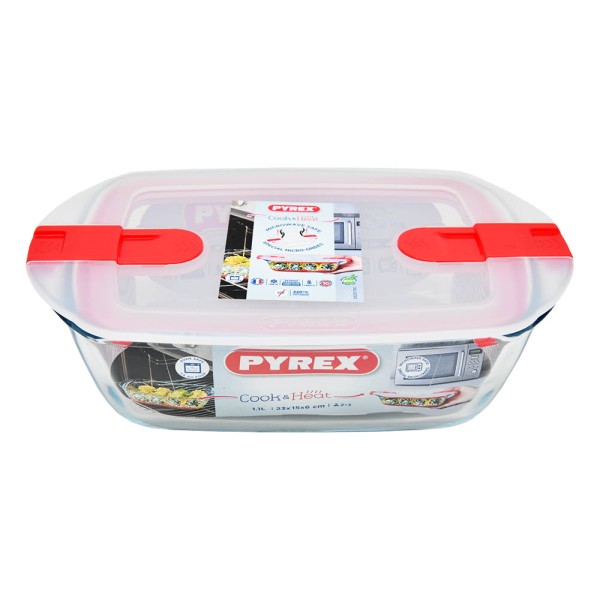 PYREX RECTNGLR DISH W/SAFTY LID1.1LT