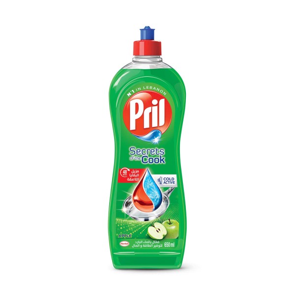 Pril cold active dishwashing liquid, Apple 650ml
