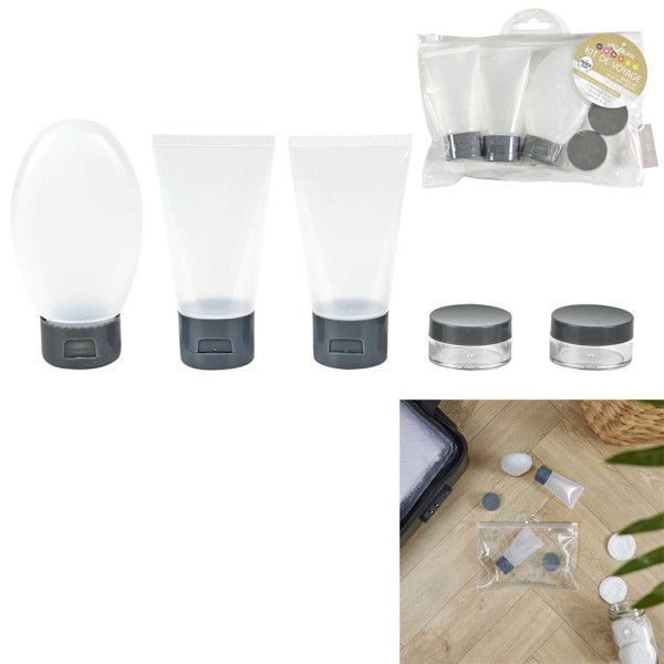 JET LAG TRAVEL TOILETRY KIT BOTTLE X3 AND JAR X2