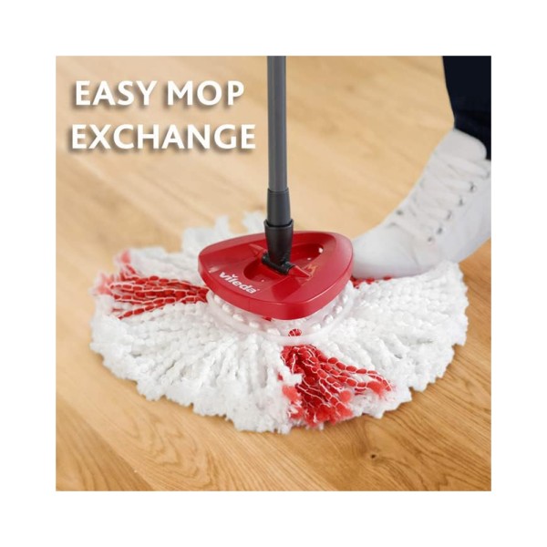 Vileda Turbo Rotating Mop Bucket Set with Foot Pedal Telescopic Handle 85-123 cm Floor mop with spinning wringer Turbo 2in1 Microfibre Mop Head