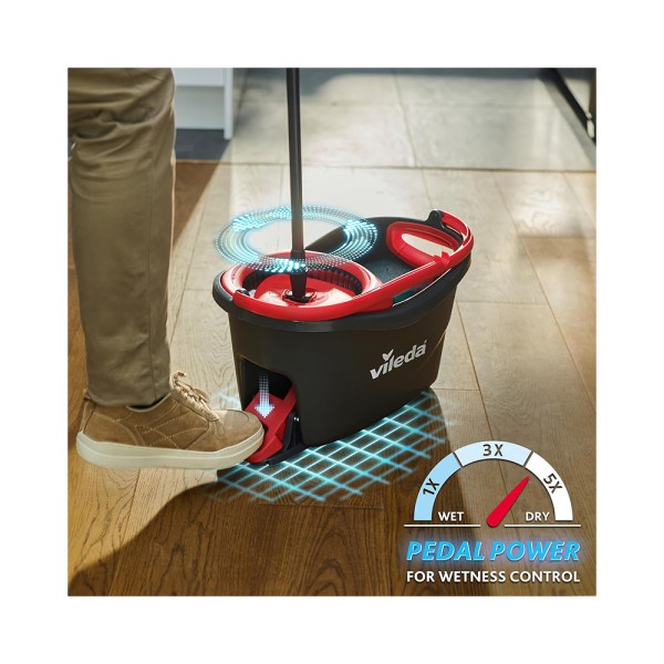 Vileda Turbo Rotating Mop Bucket Set with Foot Pedal Telescopic Handle 85-123 cm Floor mop with spinning wringer Turbo 2in1 Microfibre Mop Head