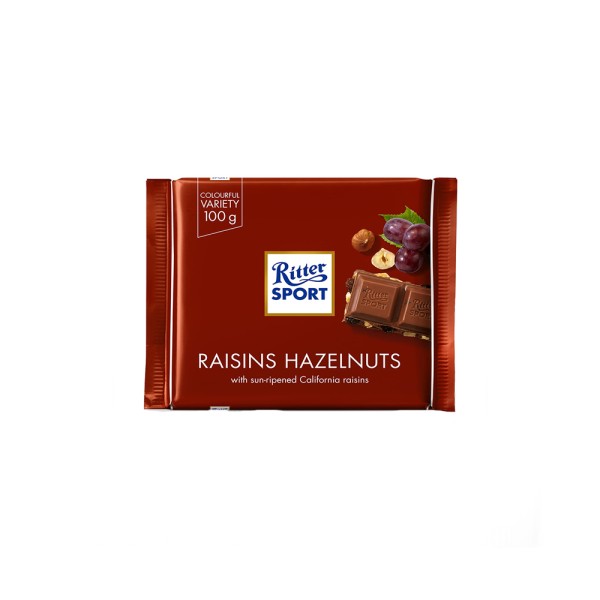 RITTER SPORT MILK CHOC RAISIN + HAZELNUT