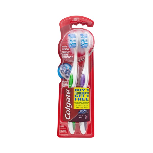 Colgate 360 Optic White Soft Toothbrush 1+1