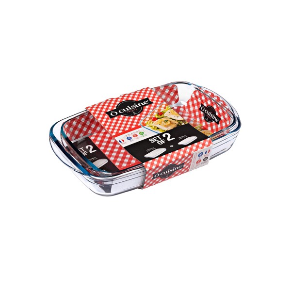 O CUISINE GLASS RECTANGLR OVEN DISH SET 35X22+39X24CM