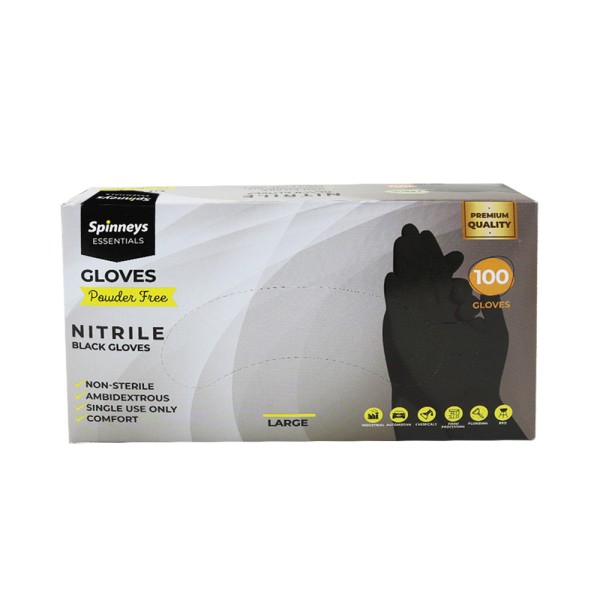 SPINNEYS ESSENTIALS BLACK NITRILE GLOVES 100PC
