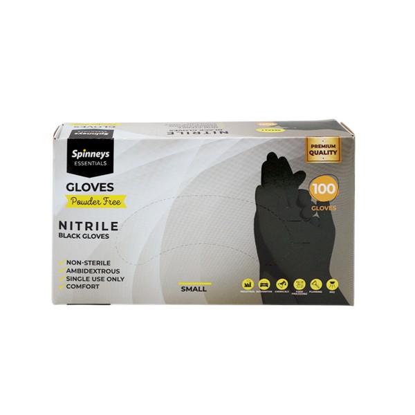 SPINNEYS ESSENTIALS BLACK NITRILE GLOVES 100PC