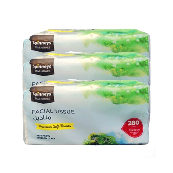 SPINNEYS ESSENTIALS 3xFACIAL TISSUE TRANSPERANT BAG 2PLY 20X20CM