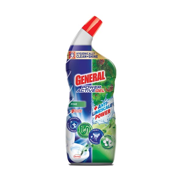 General Lavatory Power active Gel, Toilet Cleaner Liquid, Pine Scent, Air Freshener Effect, 750 ml 